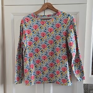 Talbots Long Sleeve T-Shirt - Pink, Gold, Blue Floral, Size Xp